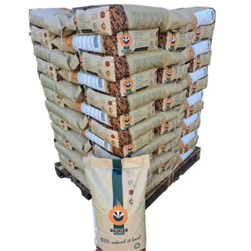 Pellets de madeira BADGER – Palete com 65 sacos de 15 kg