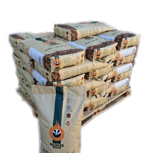 Pellets de madeira BADGER – 1/2 palete com 36 sacos de 15 kg.